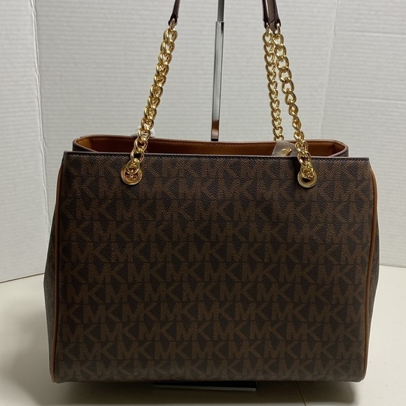 $358 NEW! NWT MICHAEL KORS Susannah Large EW Tote Brown/Luggage w/Chain Detail - Picture 8 of 11